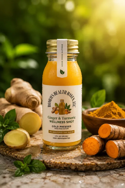 Ginger and turmeric shot brand artwork